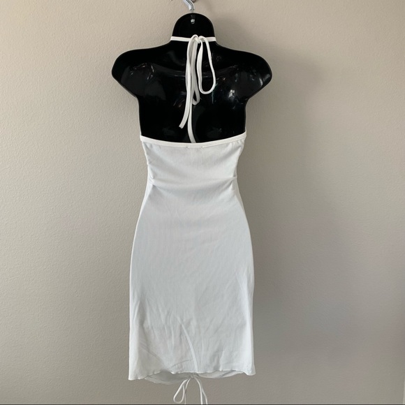 Princess Polly Avery White Ribbed Halter Neck Cinched Ruched Mini Dress - Picture 10 of 11